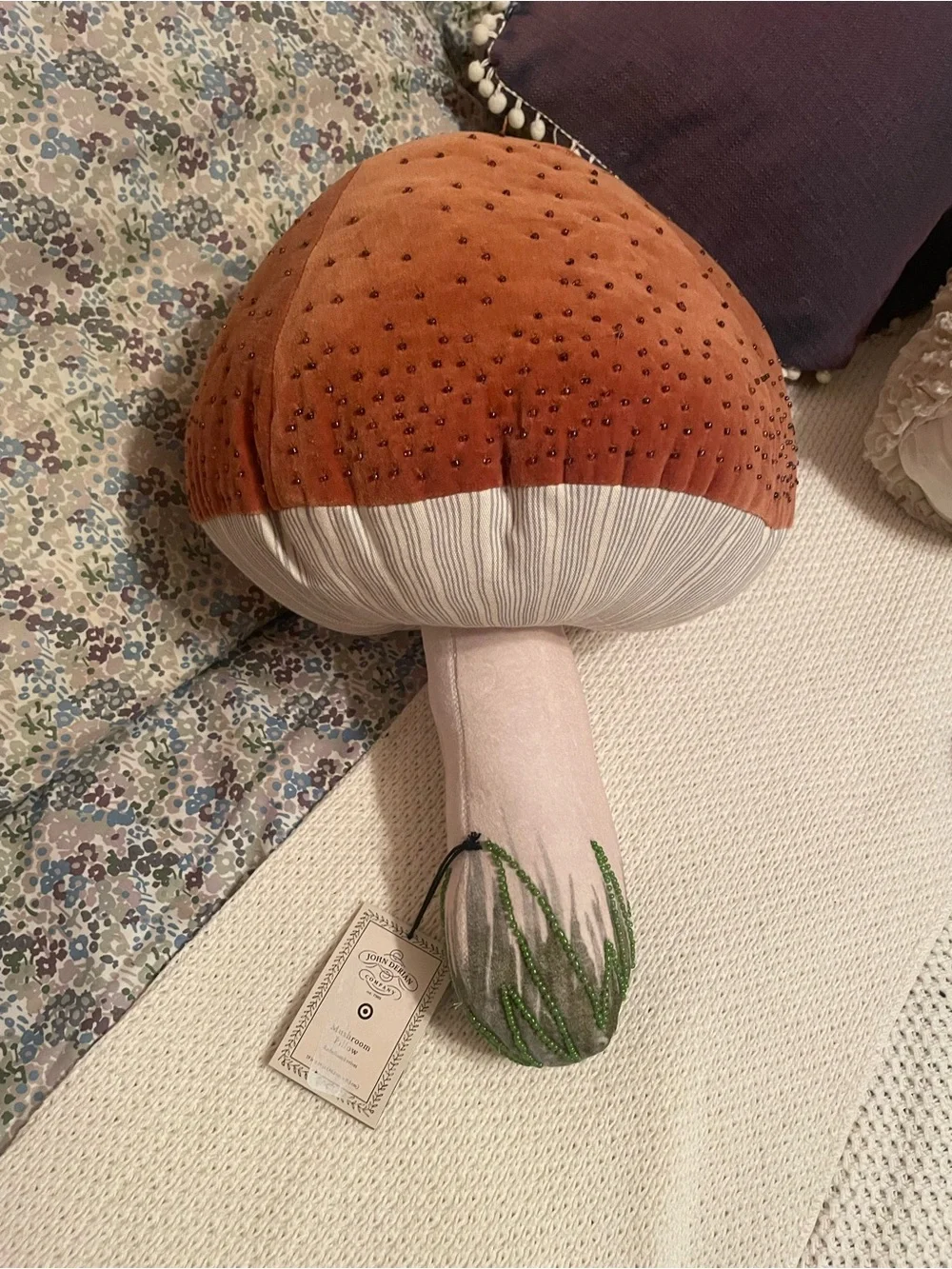 NWT Limited Edition John Derian Target Beaded Mushroom Plush Pillow Brown 17x14